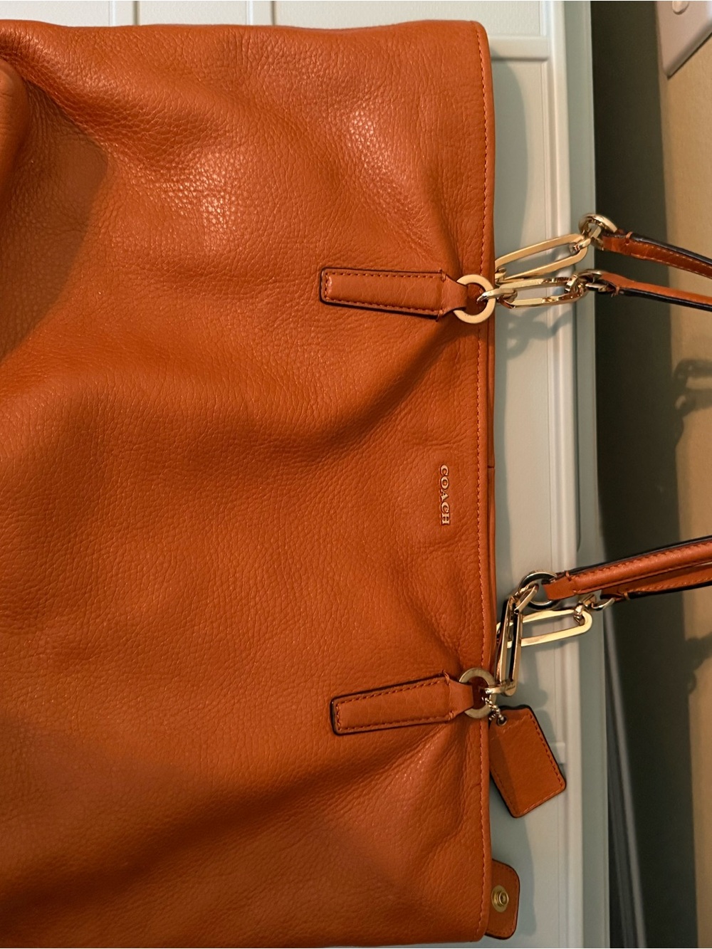Coach Pebbled Leather Tote in Burnt Orange with Gold Hardware